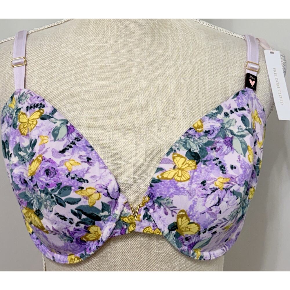 NEW Victoria's Secret Push up Freedom Cloud Purple Floral Butterfly Bra 36DD NWT
